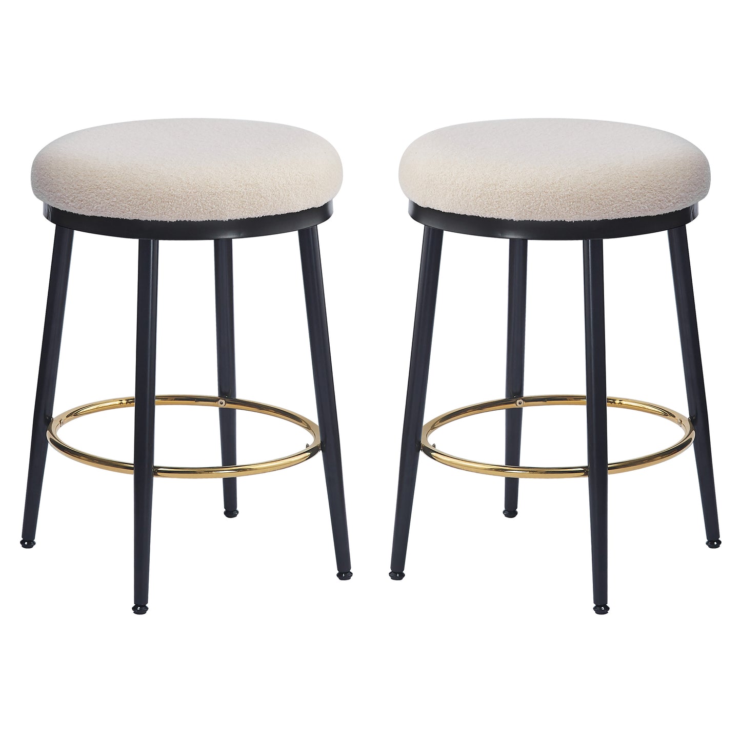 24.75'' Modern Counter Stools Set of 2,White Counter Stools with iron Frame,Sponge cushion,Footrest,suitable for Kitchen/Bedroom/Dining Room.