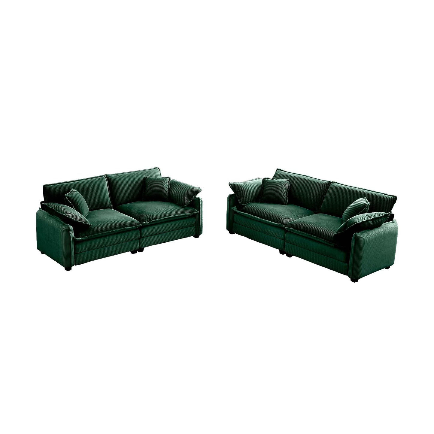 Modern Living Room Sofa Two-Piece Set, Suitable for Living room and Bedroom Sofa Set, Consists of two pieces of 2 Seater Sofa,Green Corduroy