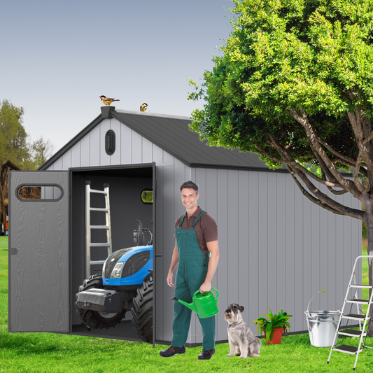 XWT013 8*10ft plastic storage shed for backyard garden big spire Tool storage