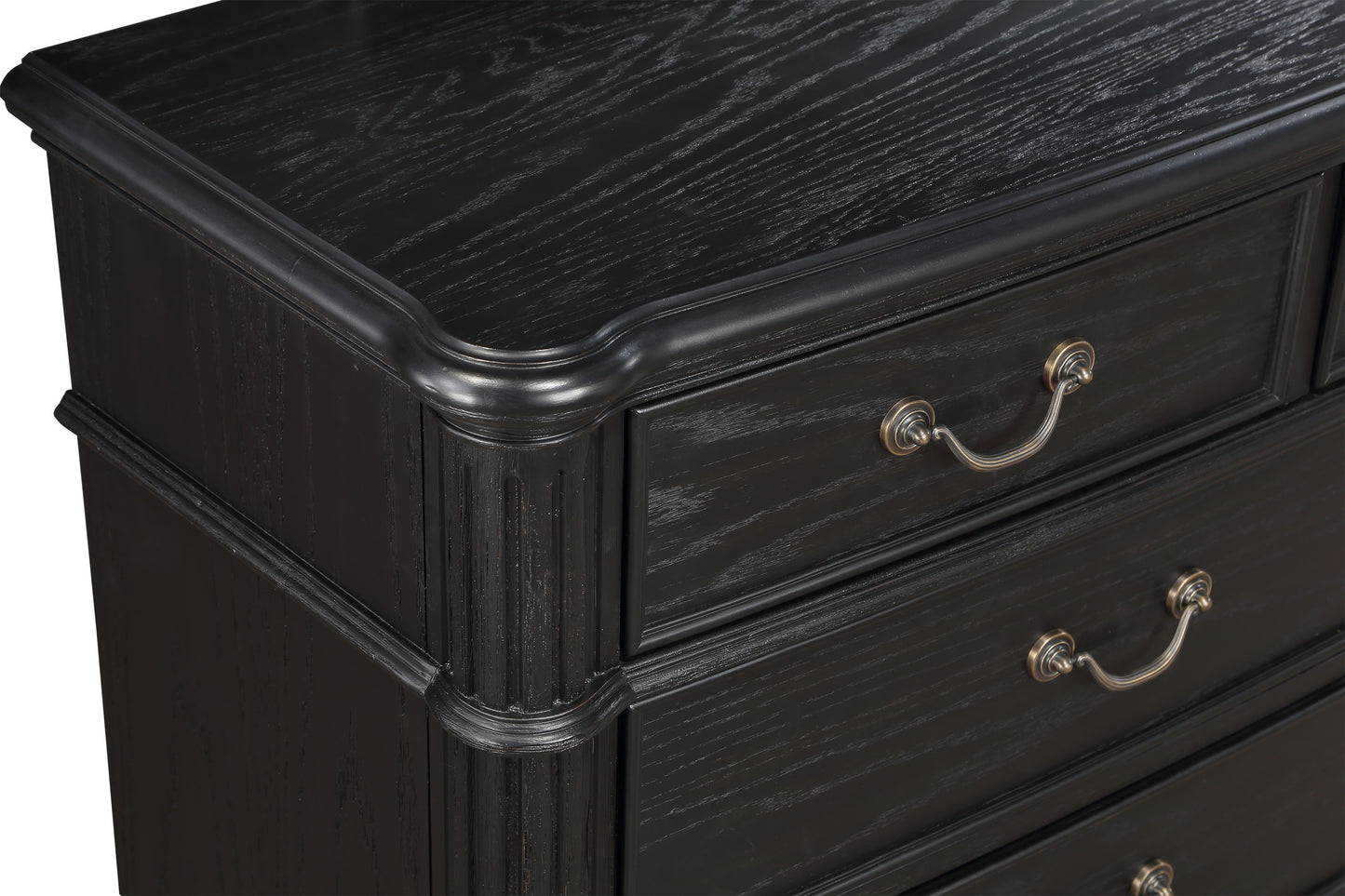 1pc Traditional Vintage Antique Drawer Pull 5-Drawer Chest Black Gray Dark Finish Bedroom Living Room Wooden Furniture