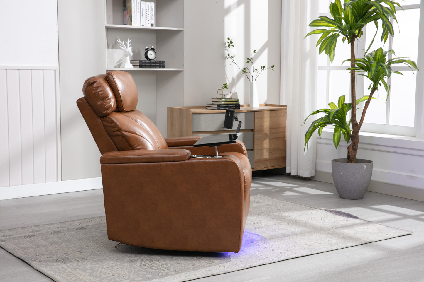 Power Motion Recliner Electric Power Recliner with USB Charging Port, Hidden Arm Storage, Convenient Cup Holder and Bluetooth Speaker,  Light  Brown(Old Sku:SG000800AAS)