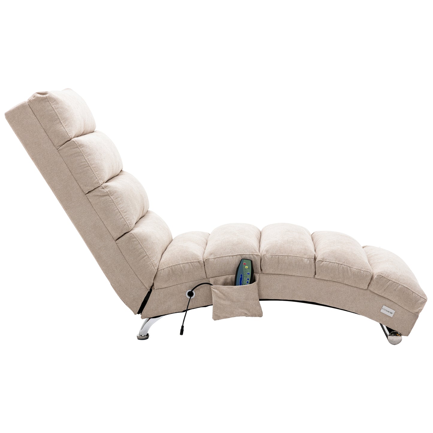 COOLMORE Linen Massage Chaise Lounge Indoor with Remote Control,Ergonomic Electric Massage Long Lounger with 5 Modes for Office, Living Room,Bedroom (Beige)