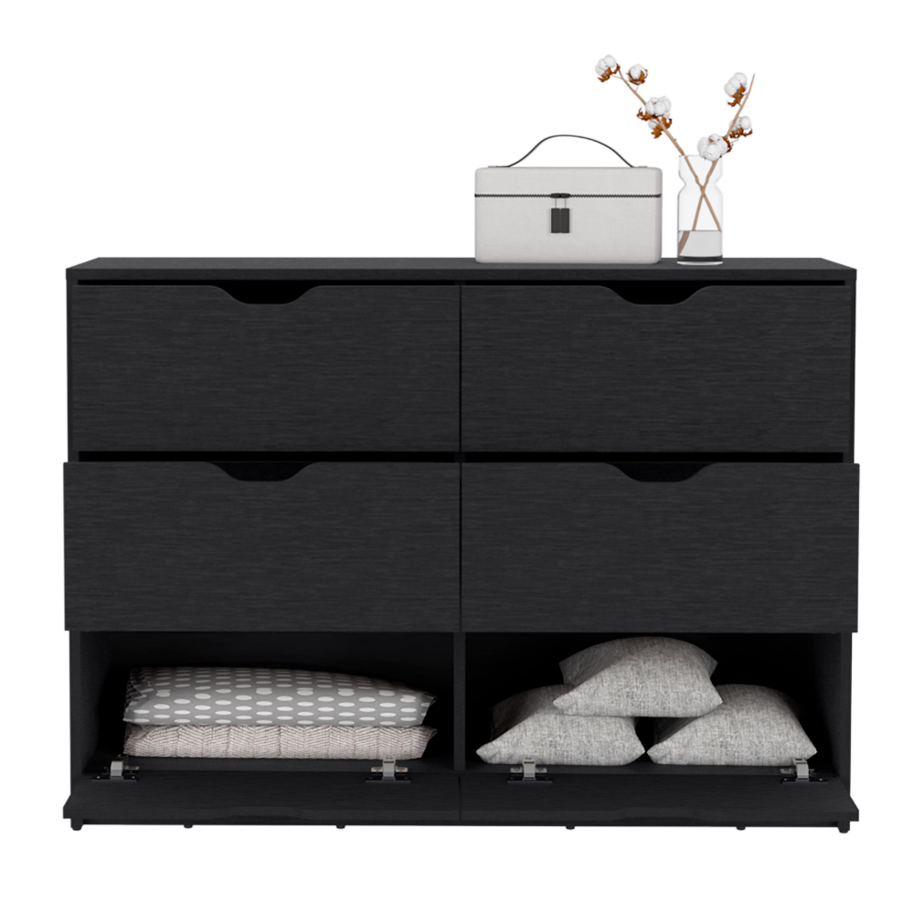 Basilea 4 Drawers Double Dresser with 2 pull down Cabinets Black