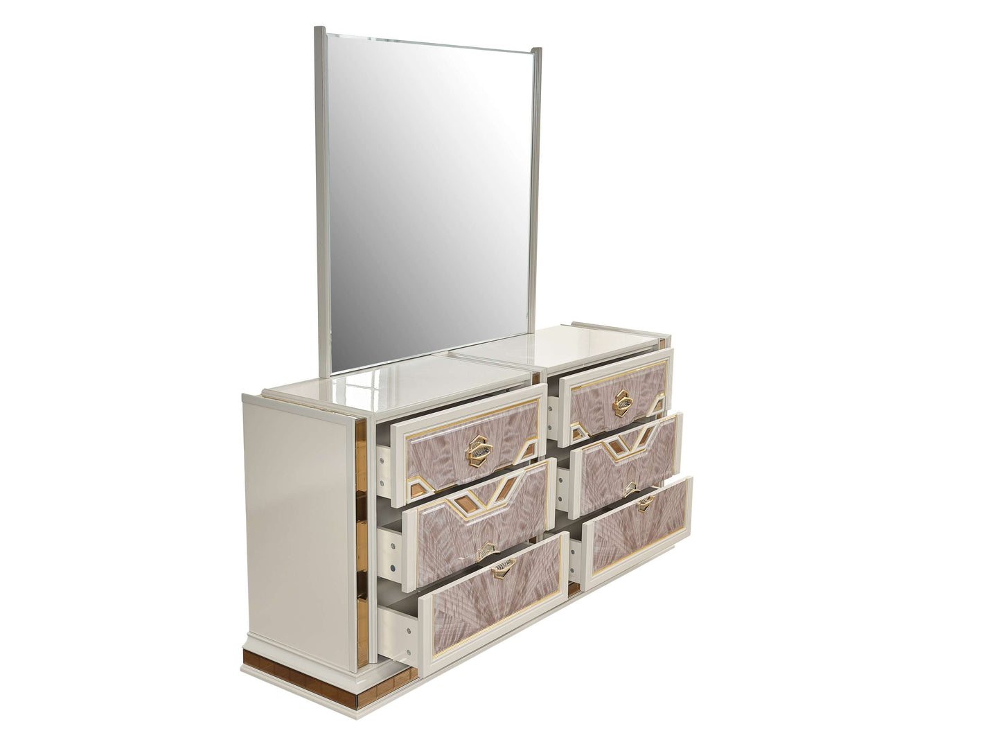 Omari Modern Style 6- Drawer Dresser Made with Wood and Gold Accents in Beige