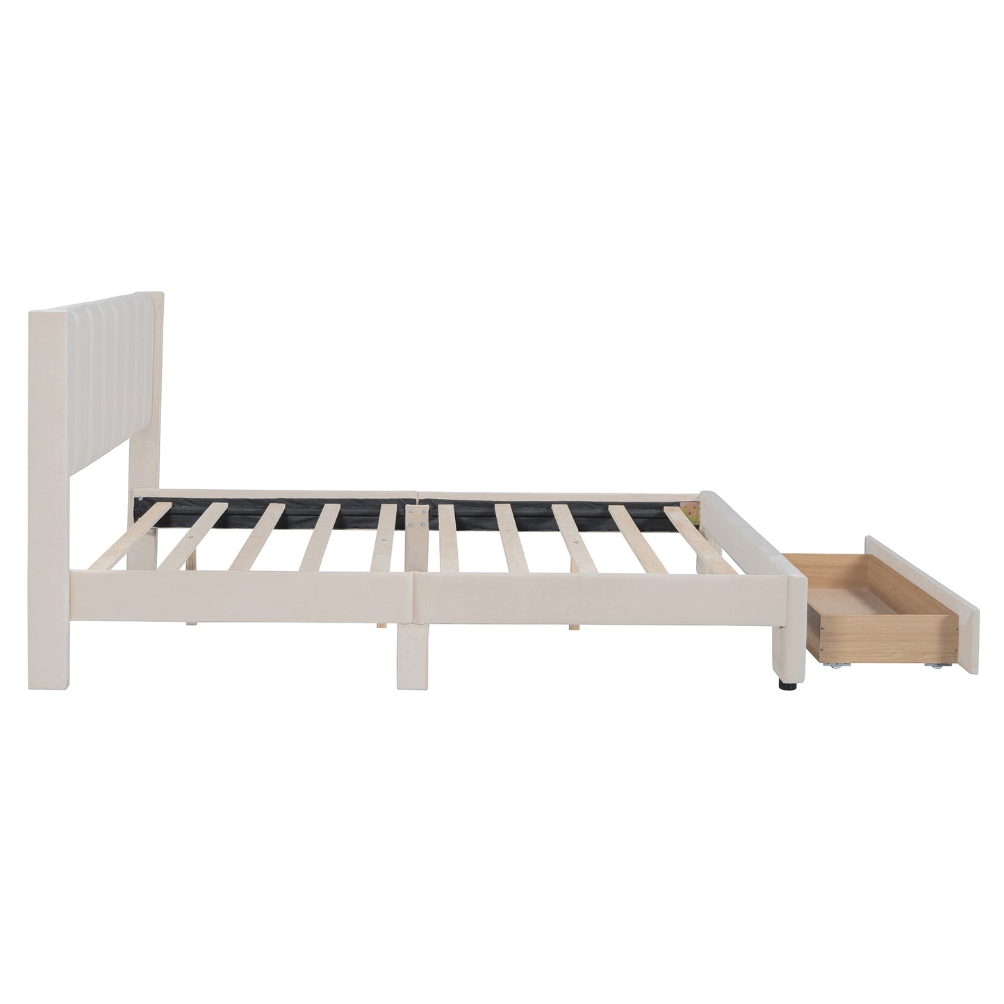 Queen Size Storage Bed Velvet Upholstered Platform Bed with a Big Drawer - Beige(old sku:WF296854AAA)