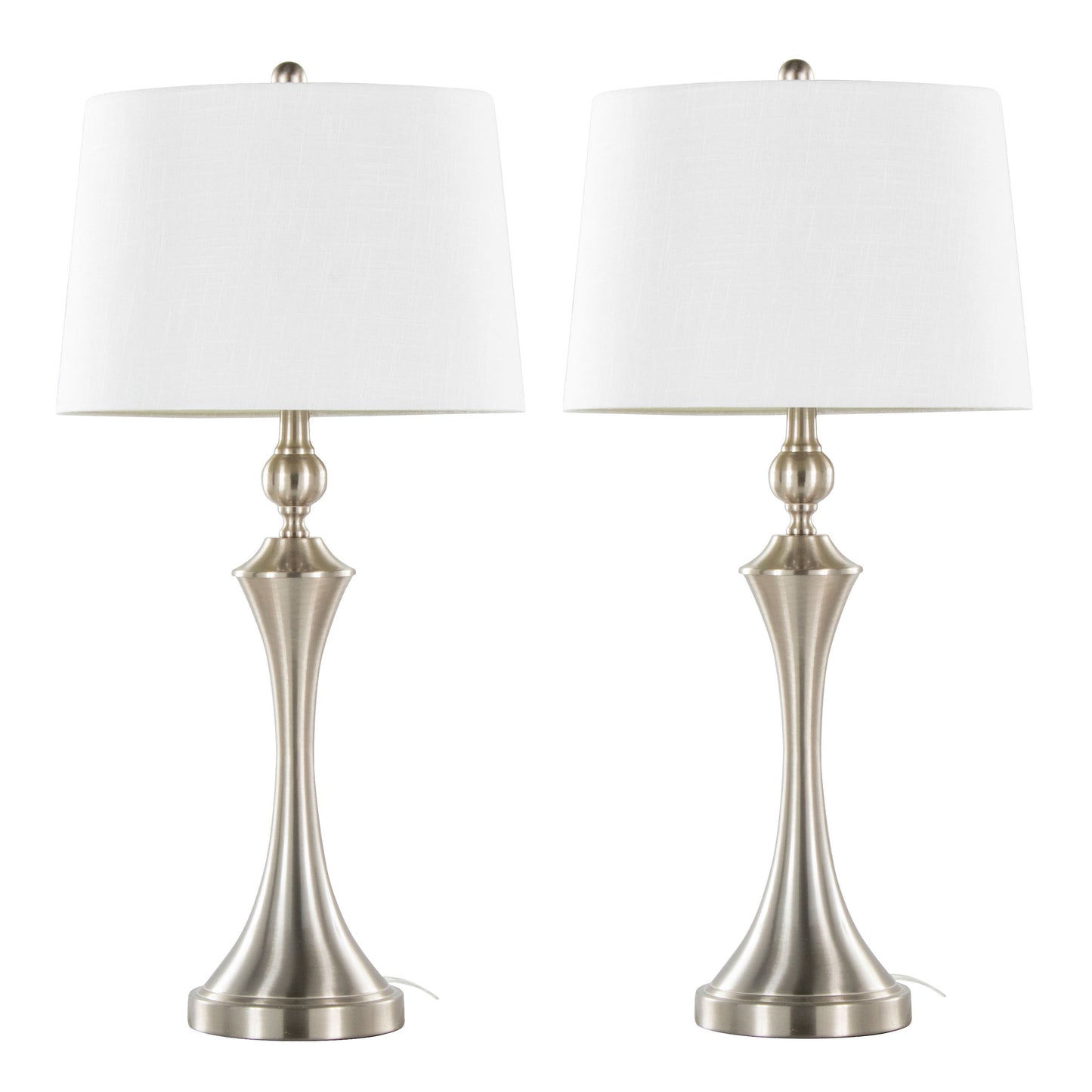 Flint 30" Contemporary Metal Table Lamp in Brushed Nickel with White Textured Slub Linen Shade and Built-In USB Port from Grandview Gallery by LumiSource - Set of 2