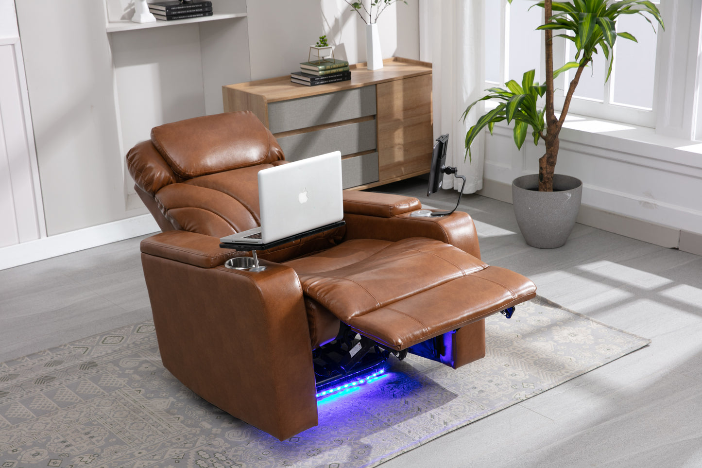 Power Motion Recliner Electric Power Recliner with USB Charging Port, Hidden Arm Storage, Convenient Cup Holder and Bluetooth Speaker,  Light  Brown(Old Sku:SG000800AAS)