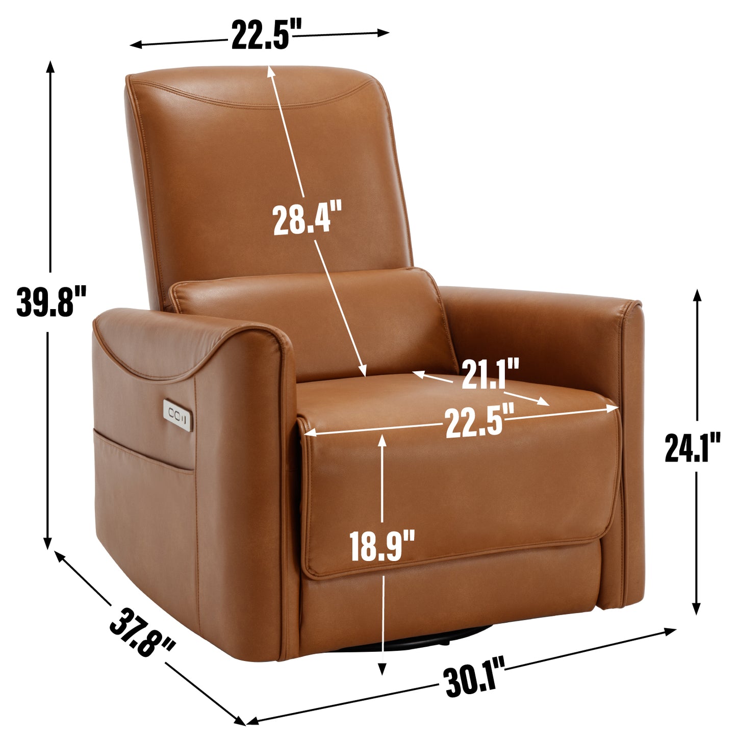 Yellow Brown Leatheraire Swivel and Rocker Power Recliner Chair, Heavy Duty Motion Mechanism with USB and Type-C Ports