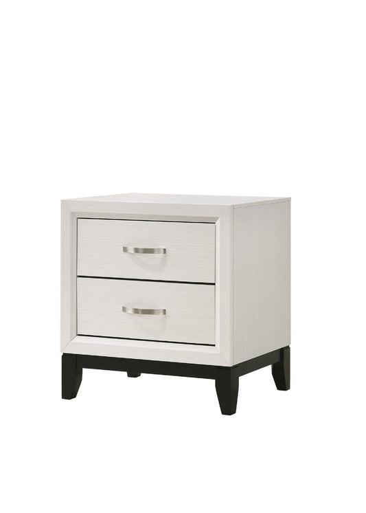 Contemporary 2-Drawer Nightstand End Table White Finish Two Storage Drawers Metal Handles Bedroom Living Room Wooden Furniture
