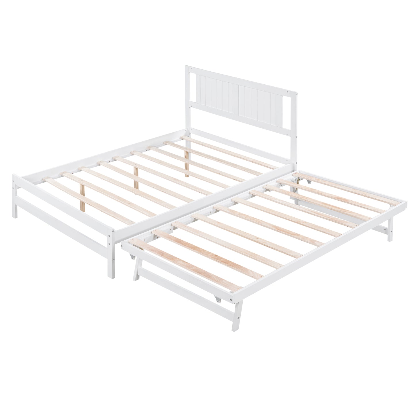 Full Size Platform Bed with Adjustable Trundle,White(Old SKU:SM000248AAK)