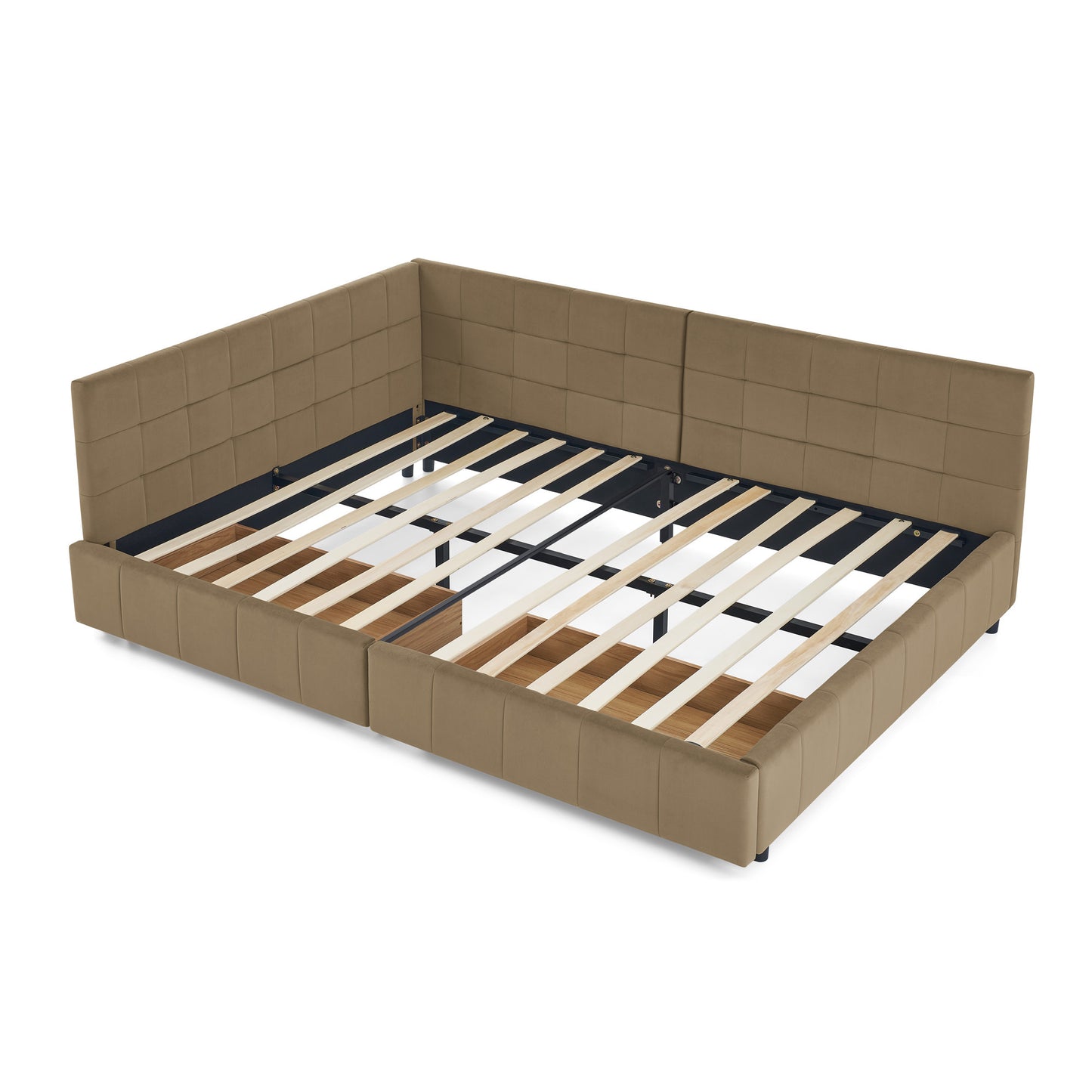 Full Size Storage Upholstered Tufted Bed Frame, Sofa Bed Frame with Comfortable Backrest and Armrests, Full Size Bed for Bedroom, Living Room,Velvet, BROWN(80.5''*59''*29.5'')