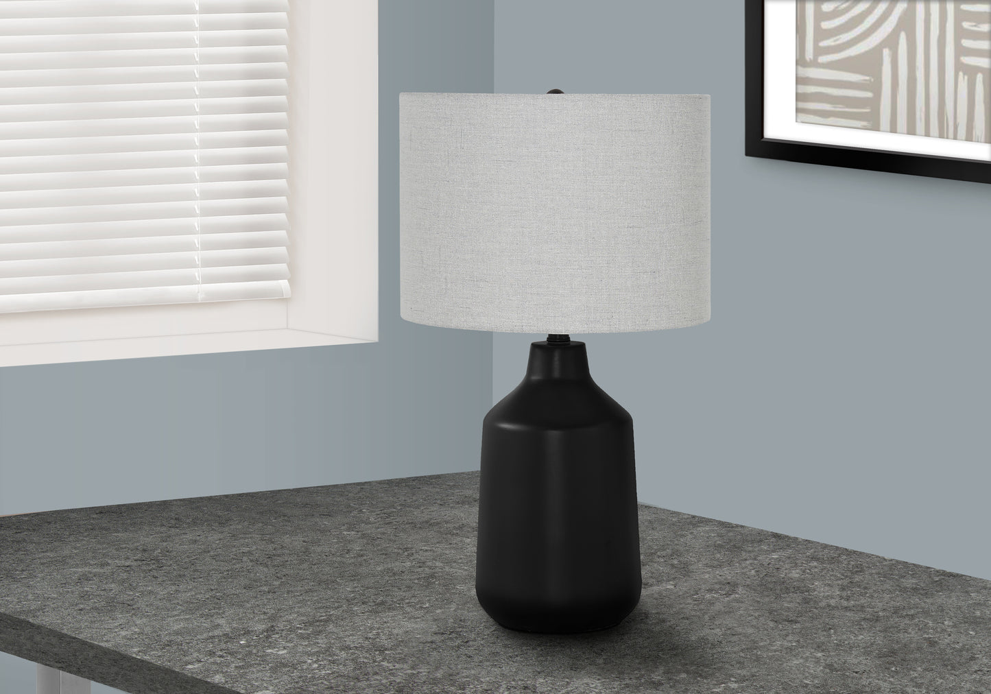 Lighting, 24"h, Table Lamp, Black Concrete, Grey Shade, Contemporary