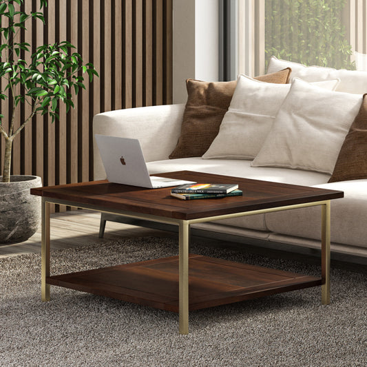 Skyler - Square Coffee Table - Dark Brown / Gold