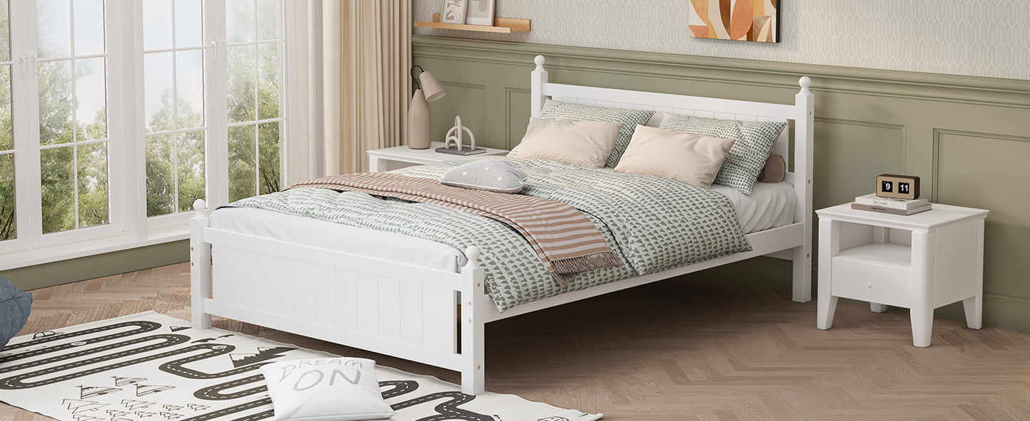 Queen Size Solid Wood Platform Bed Frame for Kids, Teens, Adults, No Need Box Spring, White