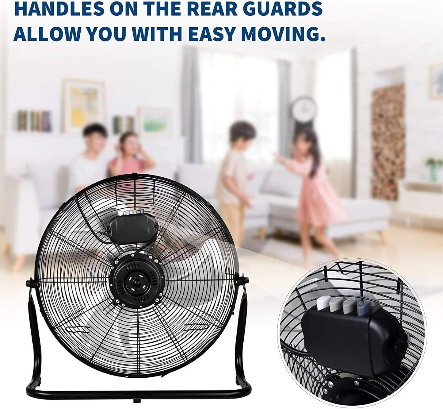 20 Inch 3-Speed High Velocity Heavy Duty Metal Industrial Floor Fans Oscillating Quiet for Home, Commercial, Residential, and Greenhouse Use, Outdoor/Indoor, Black