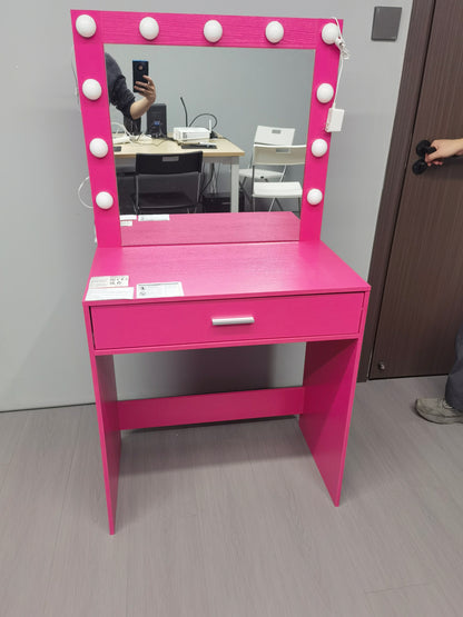 Vanity Desk with Mirror and Lights, Dressing Table with Large Drawer, 1 Level Storage Dresser & 3 Lighting Modes Adjustable Brightness, Suitable for Bedroom(Pink)