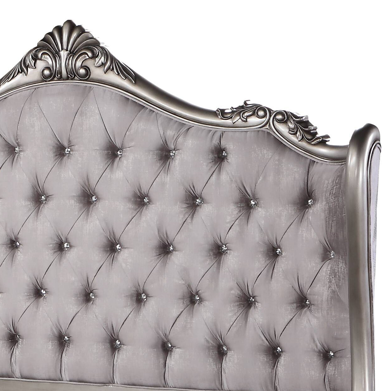 Ariadne Velvet & Antique Platinum Finish Queen Bed