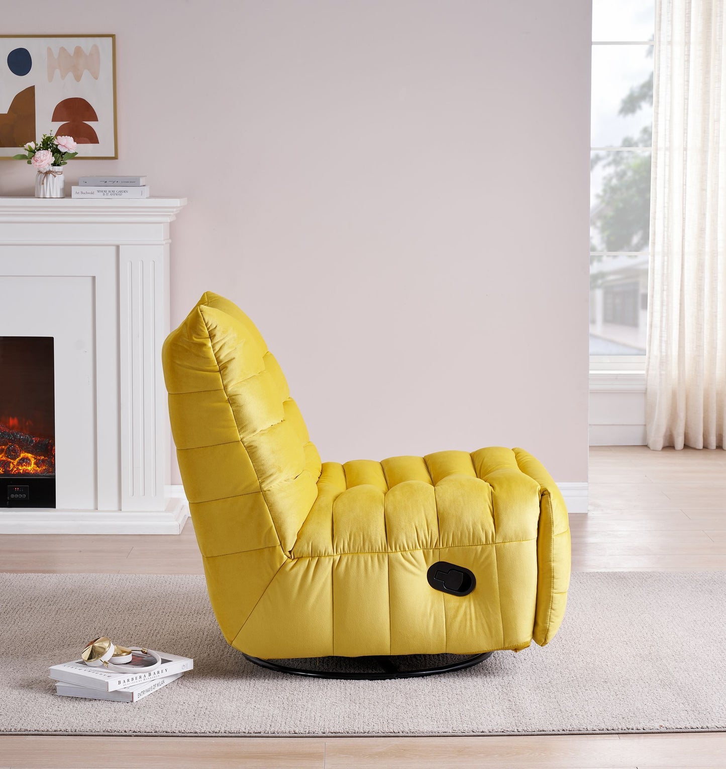 Lazy Chair , Rotatable Modern Lounge with a Side Pocket, Leisure Upholstered Sofa Chair , Reading Chair for Small Space