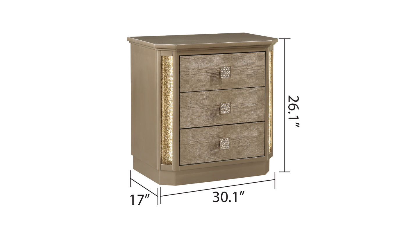 Nightstand Made with Wood in Gold Finish