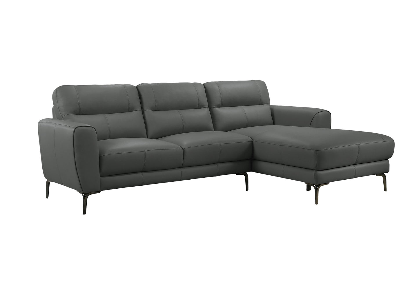 Top Grain Leather Anthracite 2pc Sectional Set Right Facing Chaise Left Facing Sofa Living Room Furniture