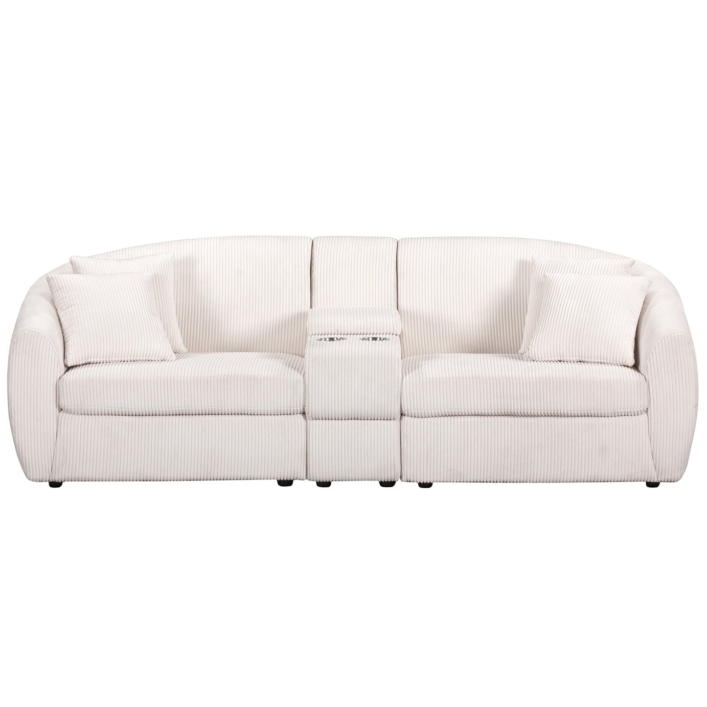 UNITED WE WIN corduroy fabric, two cup holders, storage, oversized two-seat, solid wood frame, high quality sponge filling, curved placement sofa