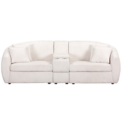 UNITED WE WIN corduroy fabric, two cup holders, storage, oversized two-seat, solid wood frame, high quality sponge filling, curved placement sofa