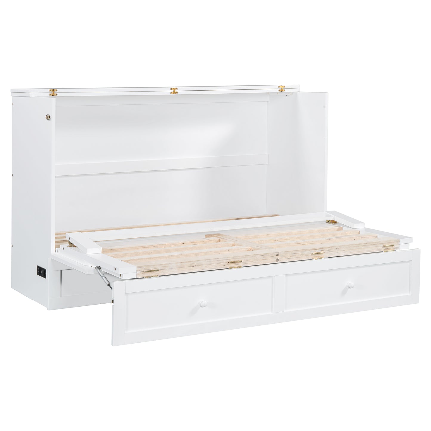 Queen Size Murphy Bed with Large Drawers, White