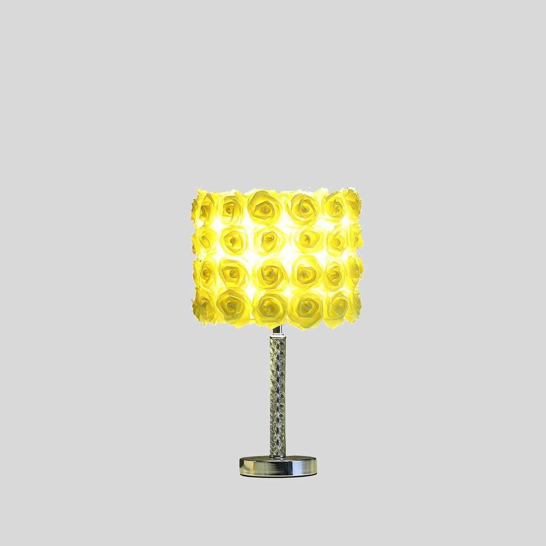 18.25" Yellow Roses in Bloom Acrylic / Metal Table Lamp