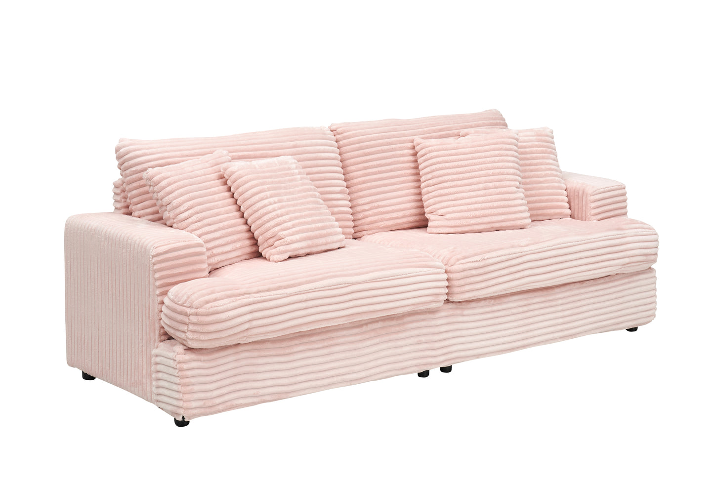 79.3 inches long,  Corduroy Sofa, with 4 Matching Toss Pillows Sleek Design Spacious and Comfortable 3 Seater Couch for Modern Living Room,PINK