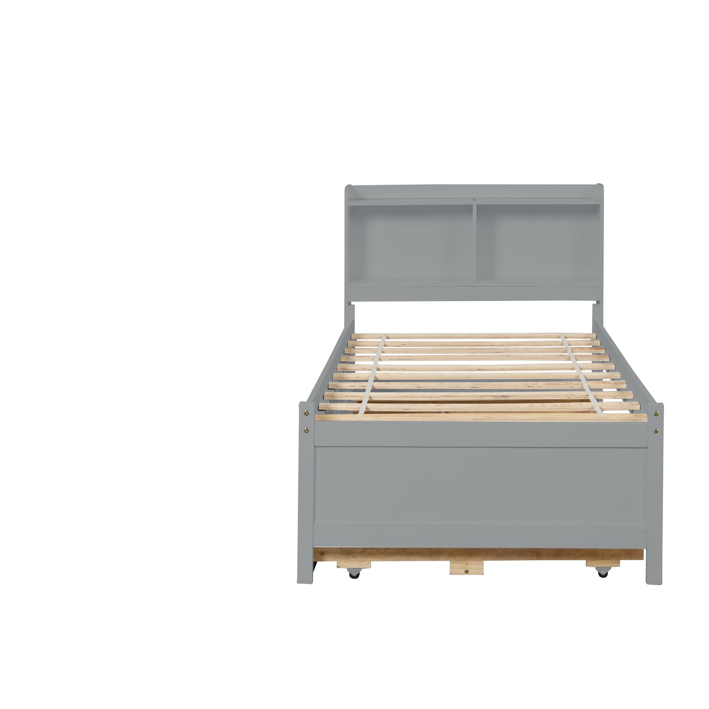 Twin Bed with Twin Trundle,Drawers,Grey