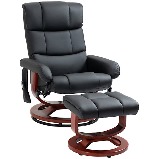 HOMCOM Massage Recliner Chair with Ottoman, Swivel Recliner and Footrest, Faux Leather Reclining Chair with Remote Control, 10 Vibration Points and Side Pocket, Black