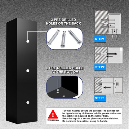 High-Security Steel Rifle Cabinet - 4-5 Gun Capacity, Electronic Lock, Solid Bolts, Dual Alarms, Silent Operation, LED Lighting