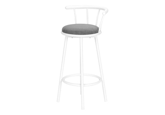 Barstool, Set Of 2, Swivel, Bar Height, White Metal, Grey Fabric, Contemporary, Modern