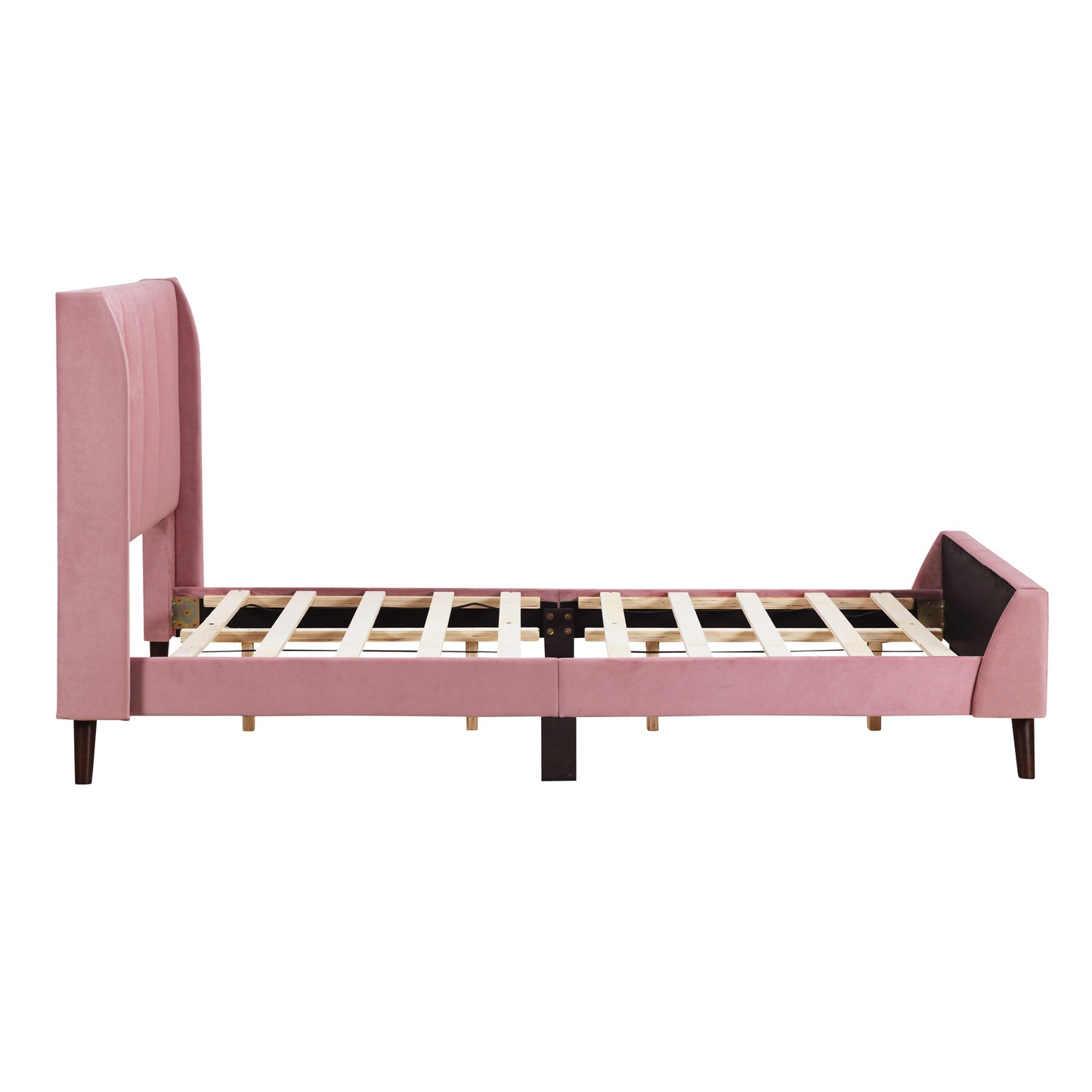 Twin Size Upholstered Platform Bed, Velvet, Pink