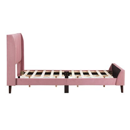 Twin Size Upholstered Platform Bed, Velvet, Pink