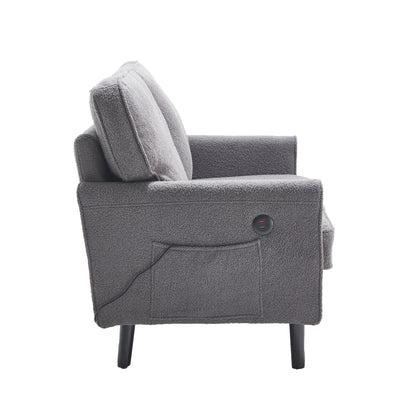 COOLMORE Loveseat Sofa, Mid Century Modern Love Seat, 2 Seater Sofa Couches for Living Room, Small Couch with USB & Removable Pillow Cover, Comfy Couch for Bedroom, Apartment (Gray)