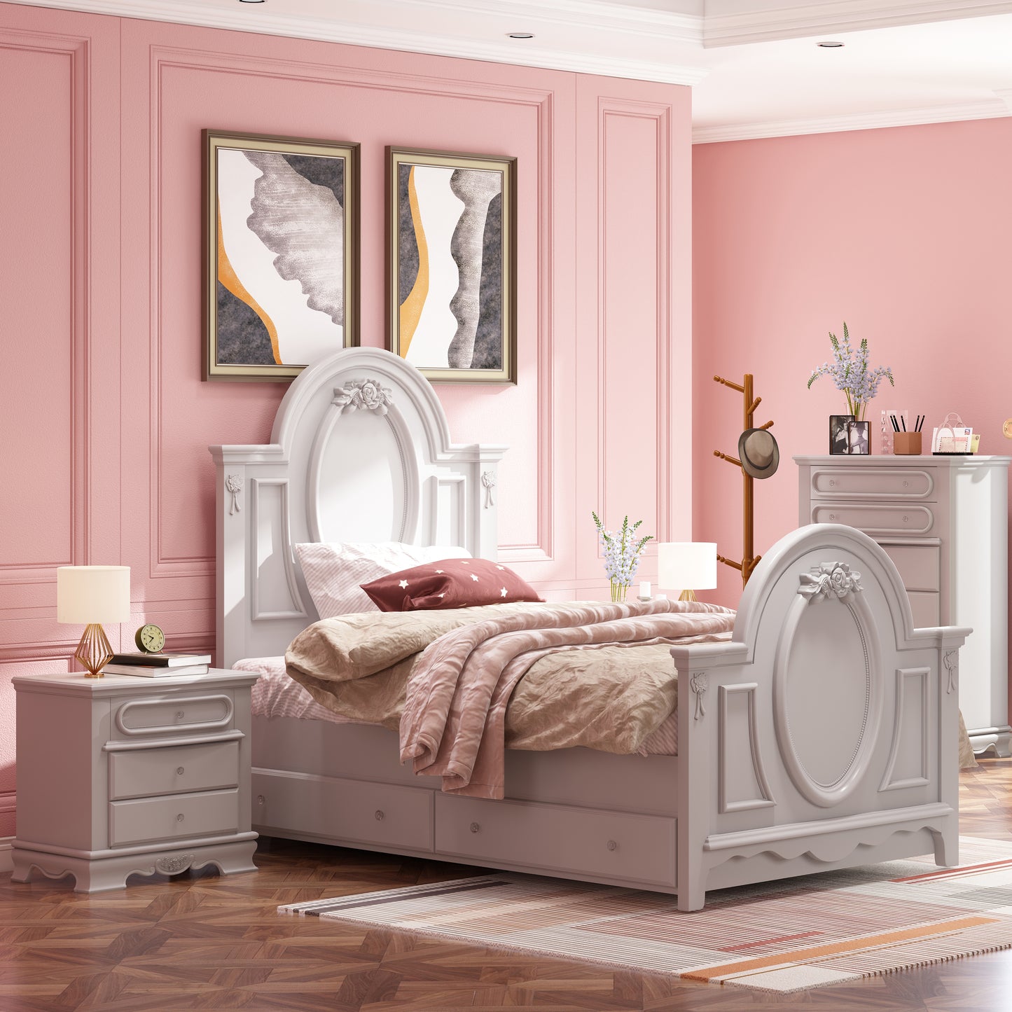 Grey 3-Drawer Nightstand