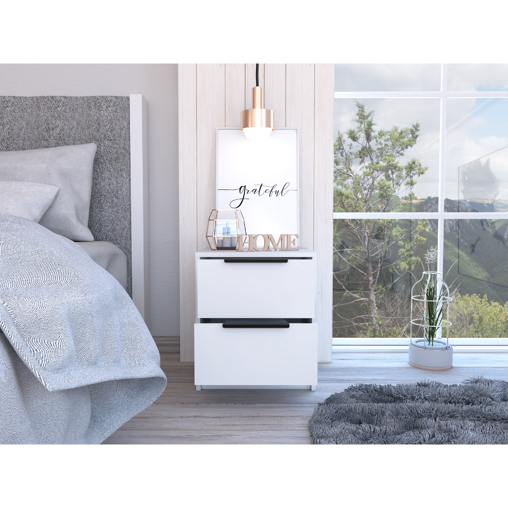 Modern Nightstand 19" H, Two Drawers, White