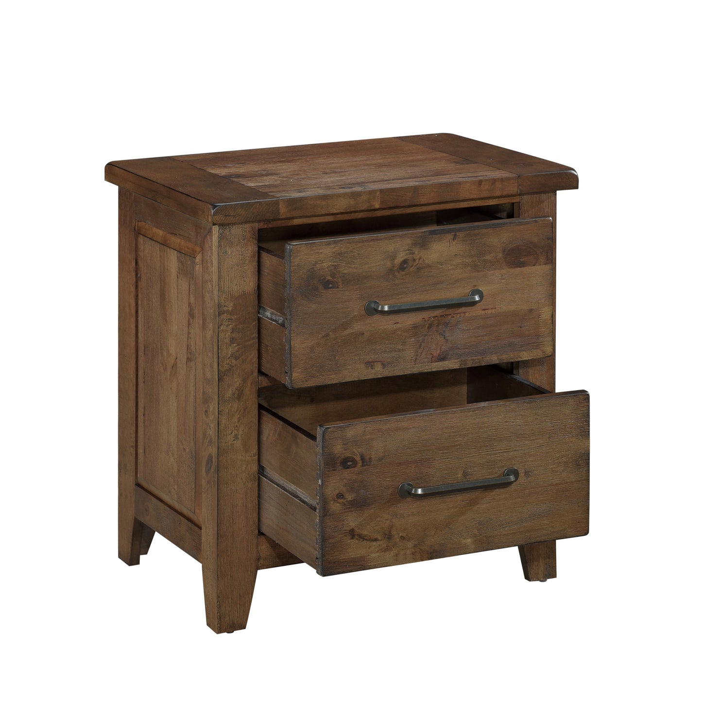 Classic Transitional Design Nightstand Burnished Finish Solid Rubberwood Bedroom Side Table Rustic Look Furniture