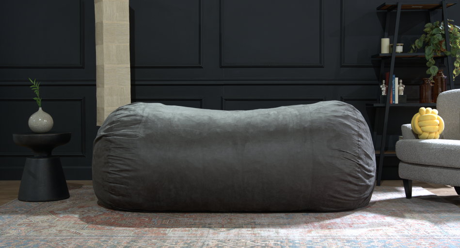Jasper Traditional 8 Foot Cylindrical Suede Bean Bag, Charcoal