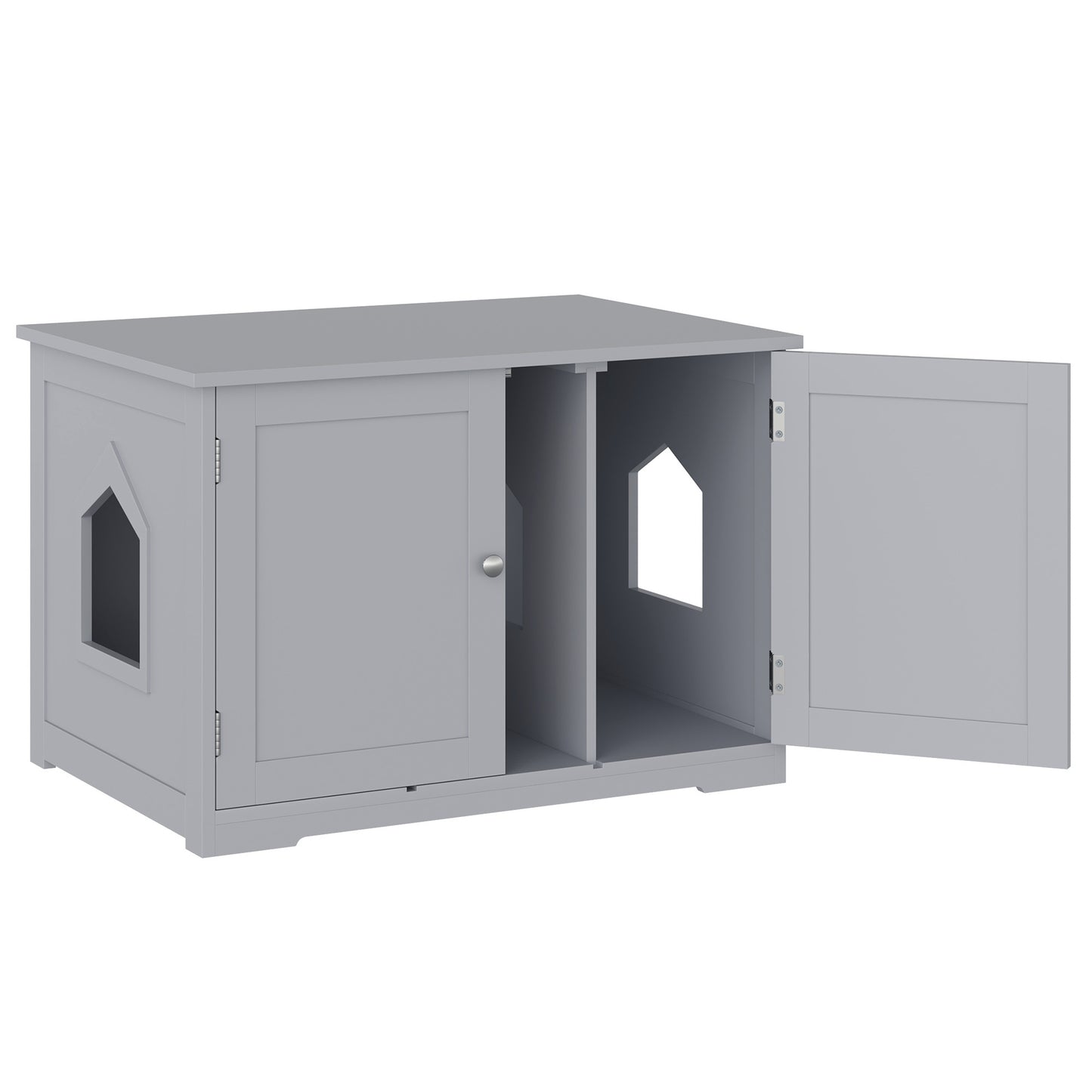 PawHut Modern Cat Litter Box Enclosure with Adjustable Partition for Customizable Space, Cat Washroom End Table for Indoor Cats with Hidden Storage Cabinet Space, Dark Gray