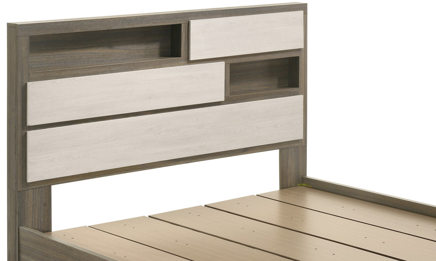 Gem Modern Style Queen Bed Made with Wood in Beige & Brown