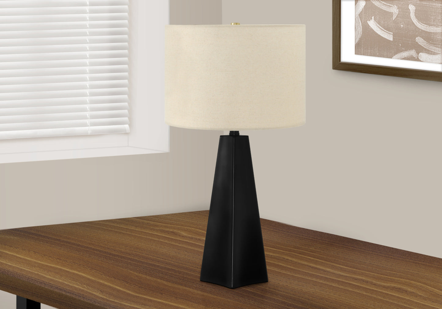 Lighting, 27"h, Table Lamp, Black Resin, Beige Shade, Modern