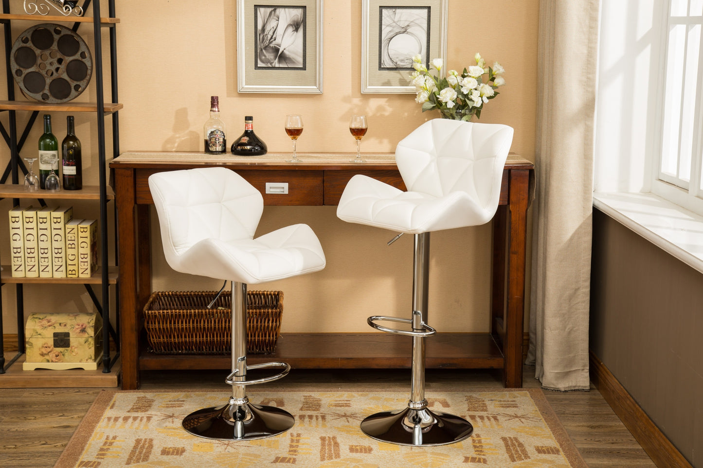 Glasgow Contemporary Tufted Adjustable Height Hidraulic Bar Stools, Set of 2, White