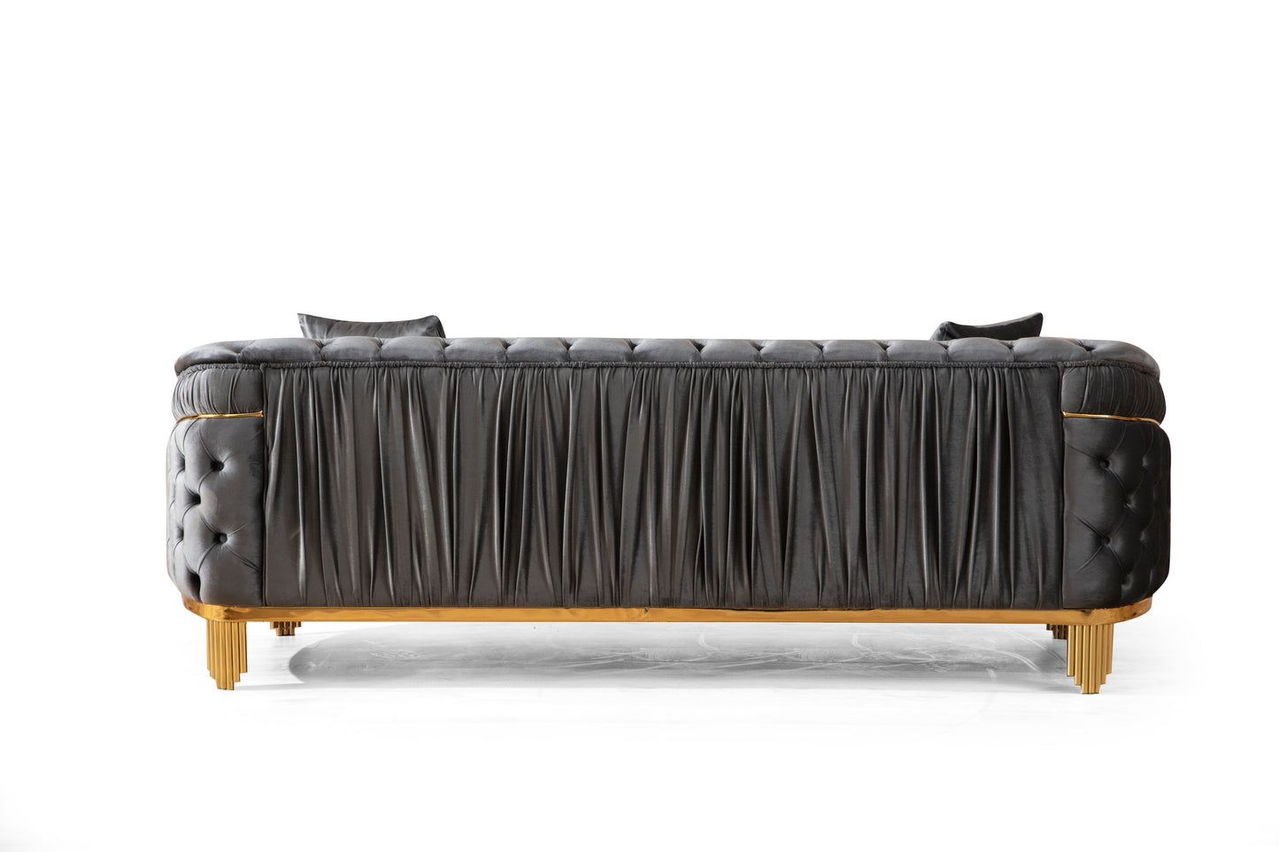 Vanessa Sofa in Grey and Gold with Fabric button-tufted velvet upholstery Finish