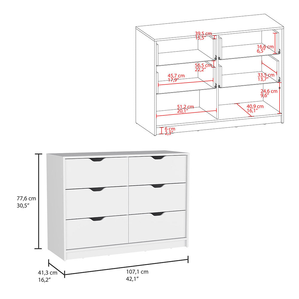 Basilea 4 Drawers Dresser, 2 Cabinets -White