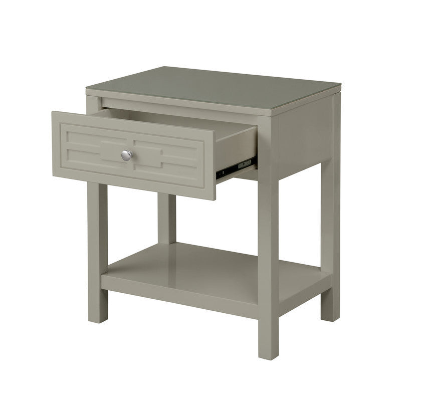 Dylan 23" Taupe Wooden End Side Table Nightstand with Glass Top and Drawer