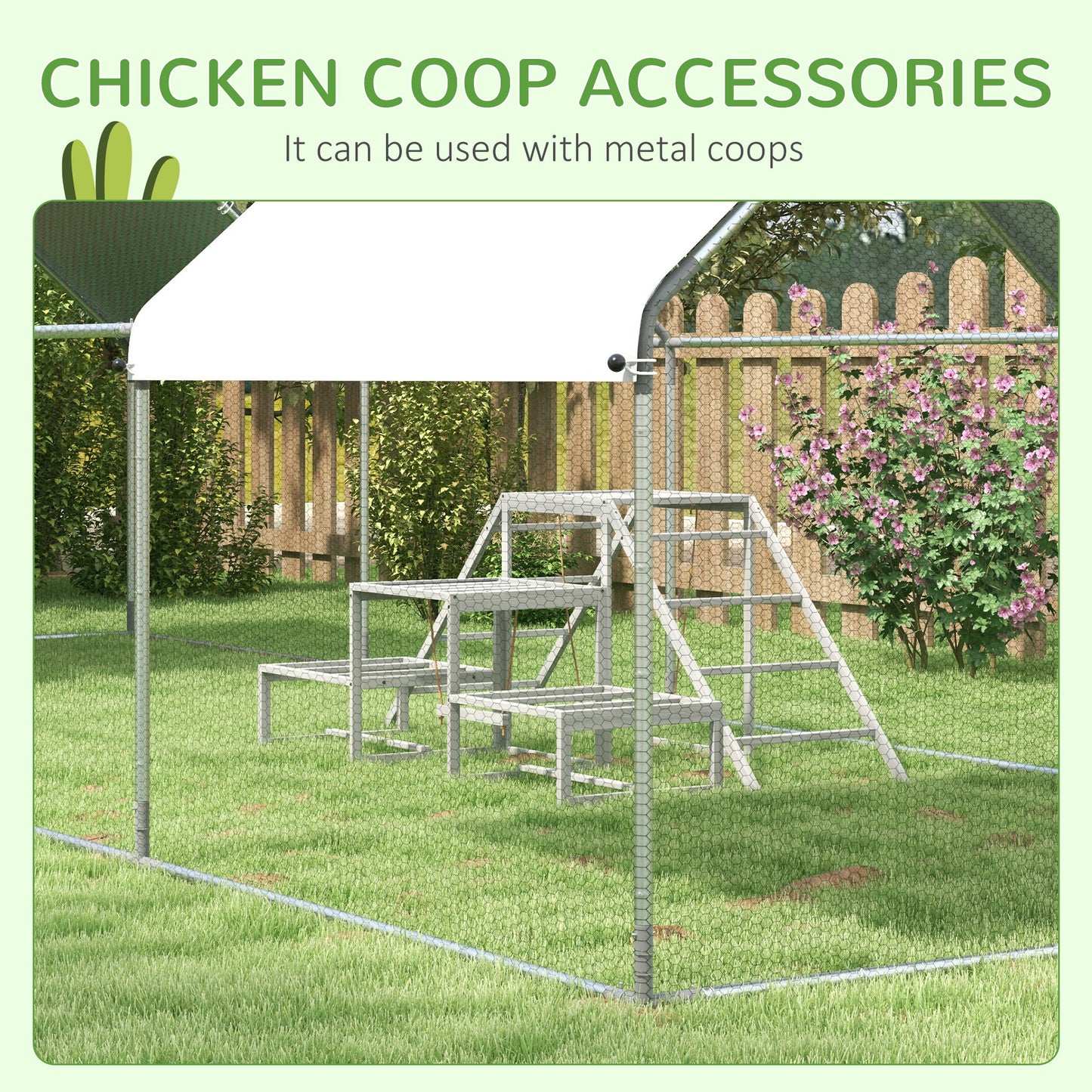 PawHut Chicken Toys for Coop, Chicken Swing Set, Chicken Coop Accessories for Poultry Run with Perches, Wood Stand, Ladder, Platforms, for 10-15 Chickens, Gray