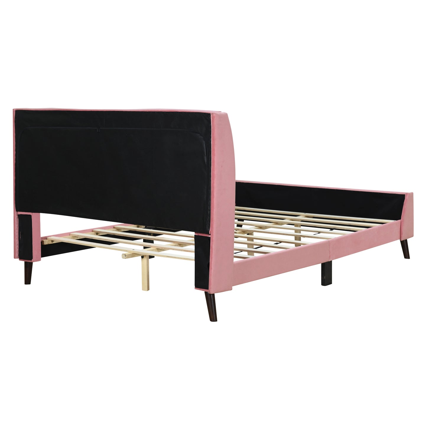 Queen Size Upholstered Platform Bed, Velvet, Pink