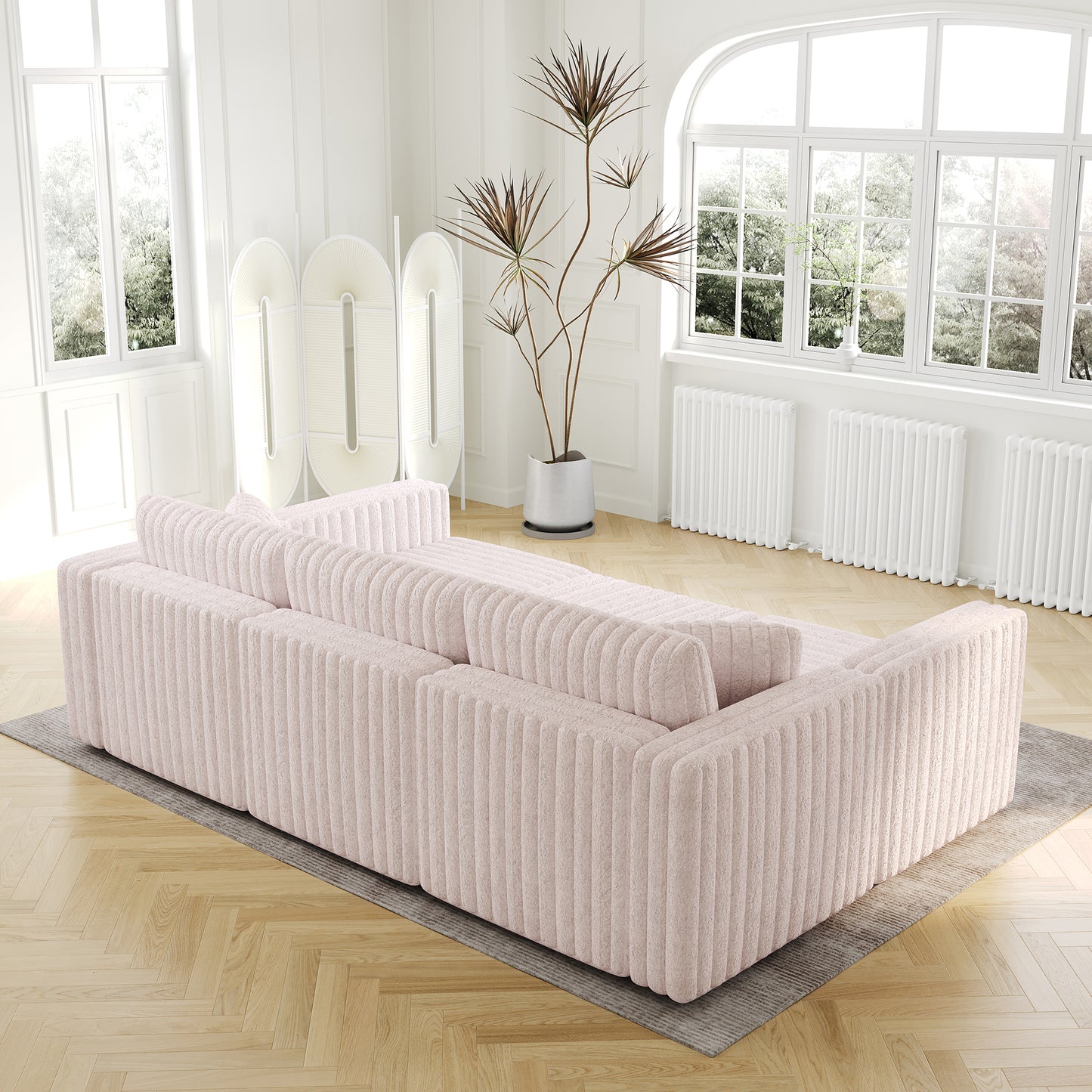 106.3" Soft  U-shaped 6-Person Sofa. Matches 30.7" Ottoman with Hydraulic Lift. Comfortable & Stylish. For Bedroom & Living Room. Light Pink.Modern Furniture. Modular Design.